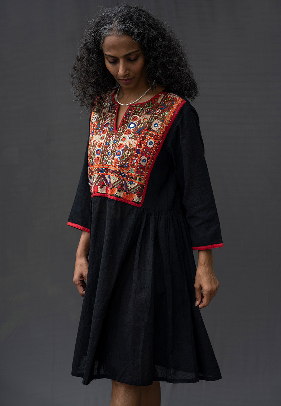 Black Kurta with upcycled yoke