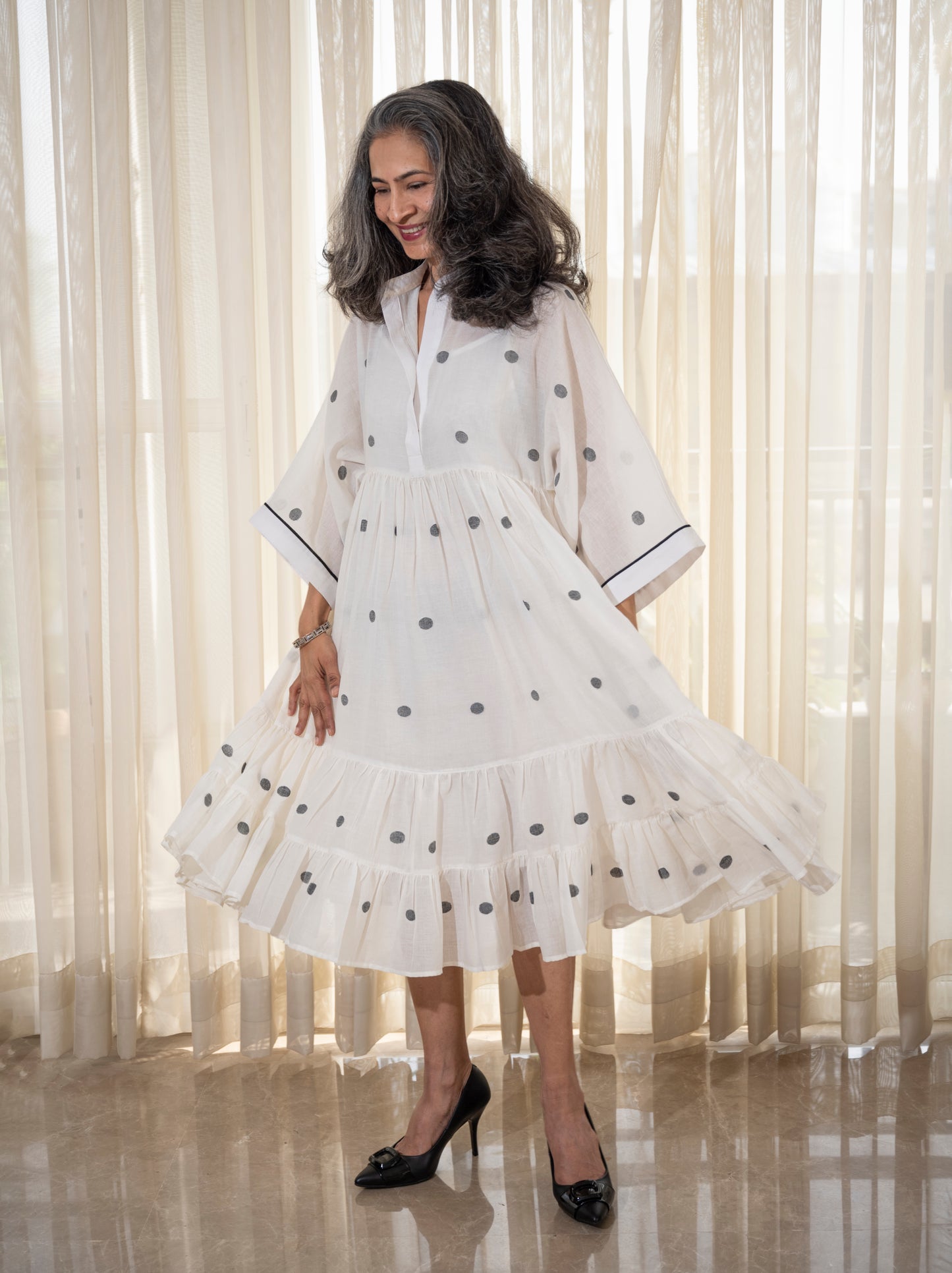 jamdani Tier dress in Polka dots