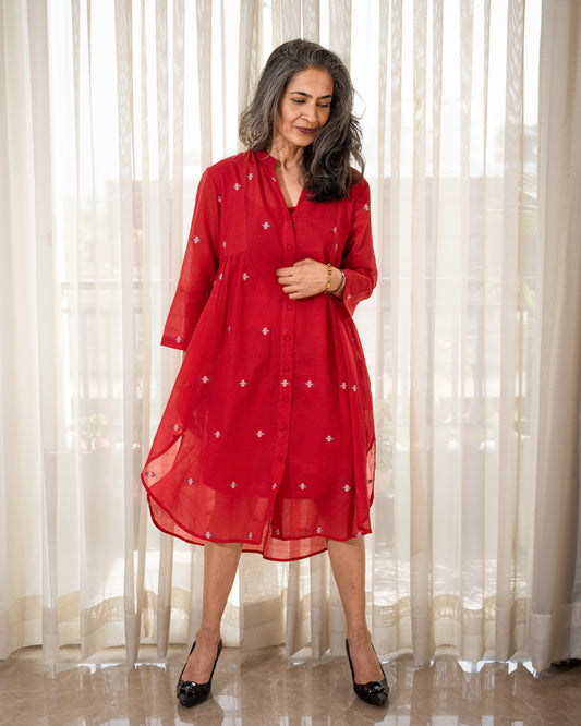 Red Jamdani shirt Dress