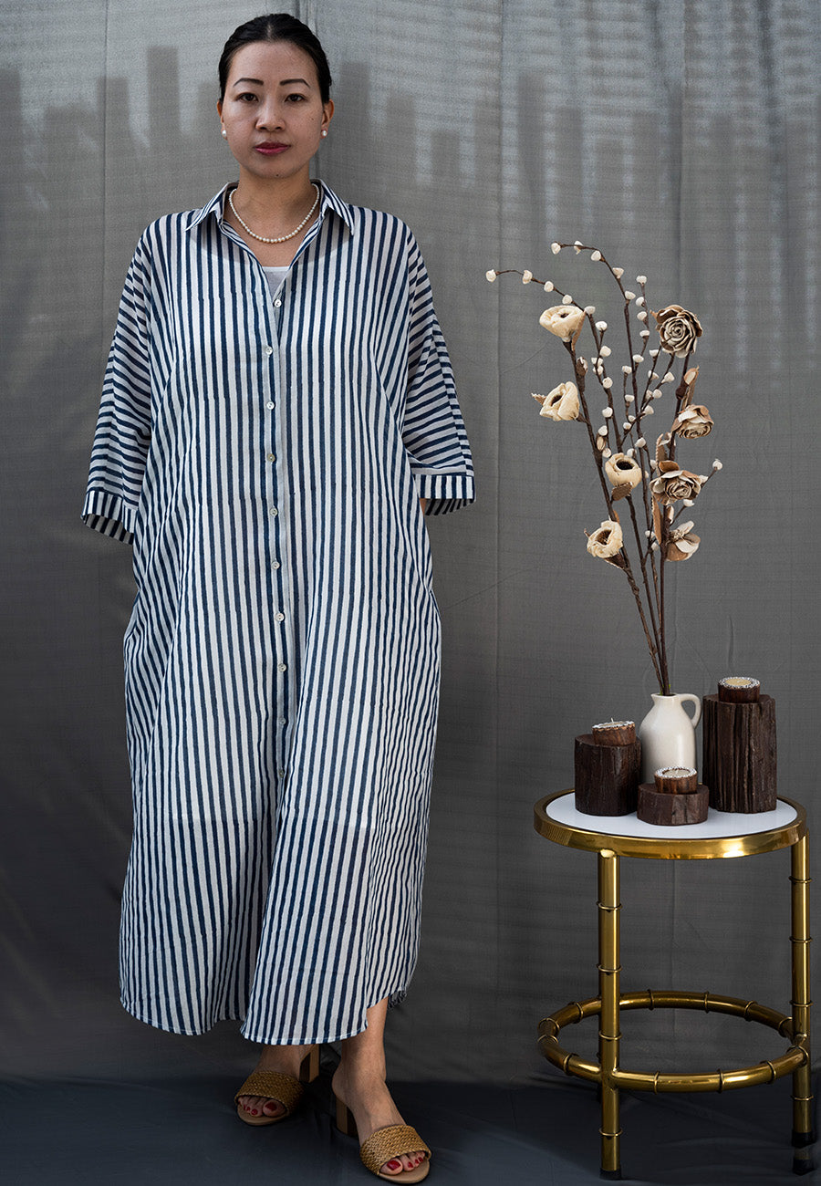 Blue Stripe Button Down Dress