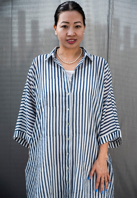 Blue Stripe Button Down Dress